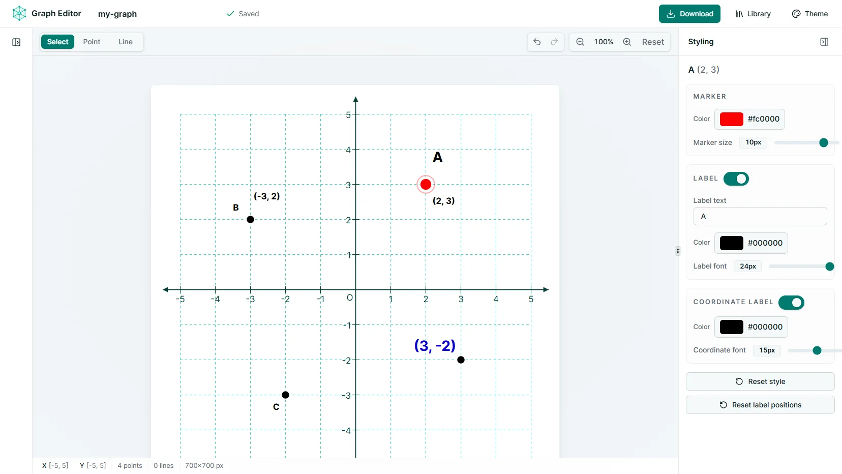 A selected point in Graph Editor with the point styling inspector open